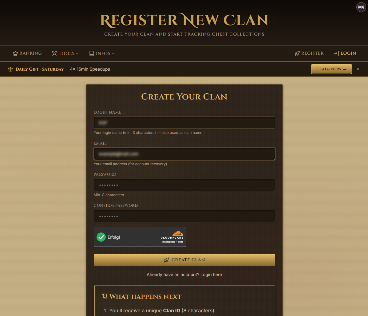 Register form screenshot